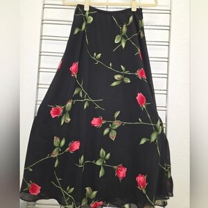 Floral Top And Skirt with Red Rose Print